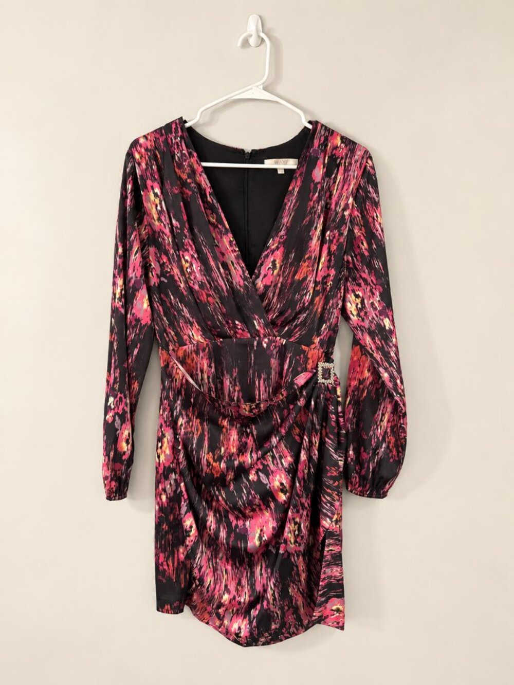 WAYF Floral Surplice Mini Dress Rhinestone Buckle Size S